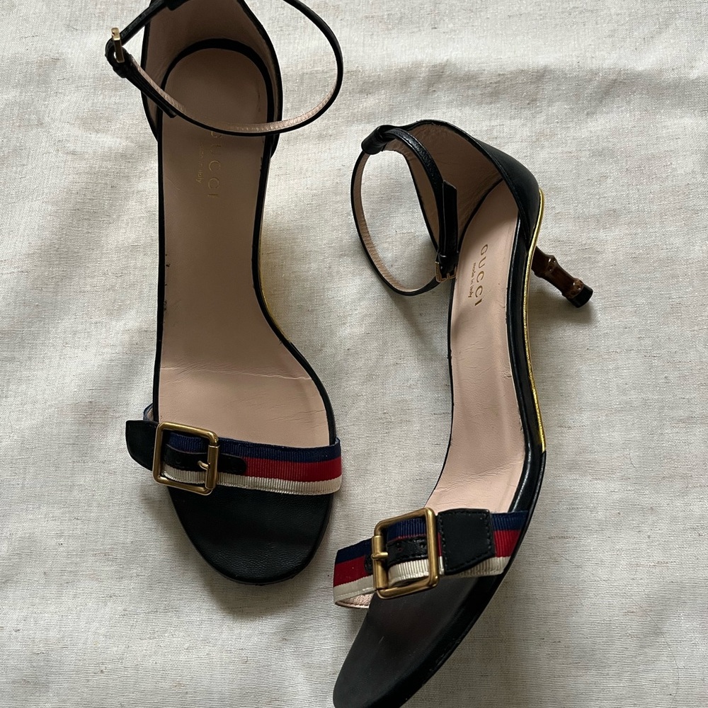 Gucci stripe- bamboo kitten heel sandals